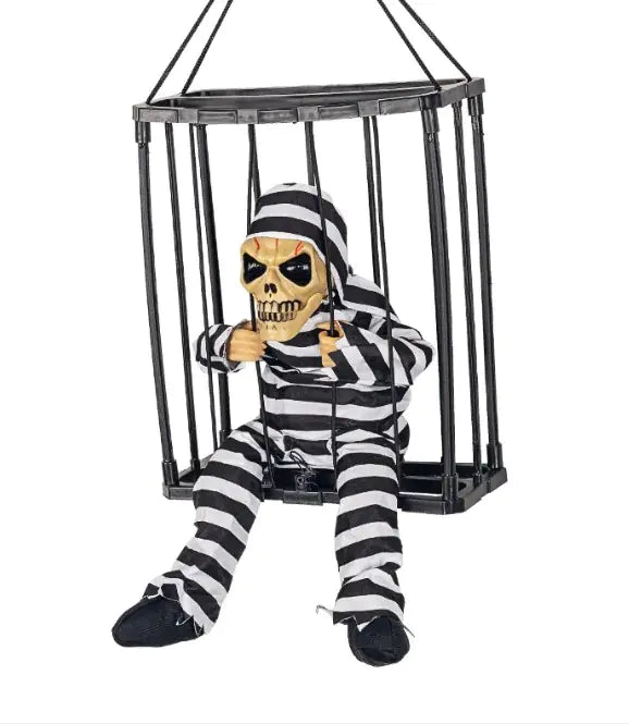 Glowing Caged Ghost Halloween Decoration - Spooky Light-Up Decor