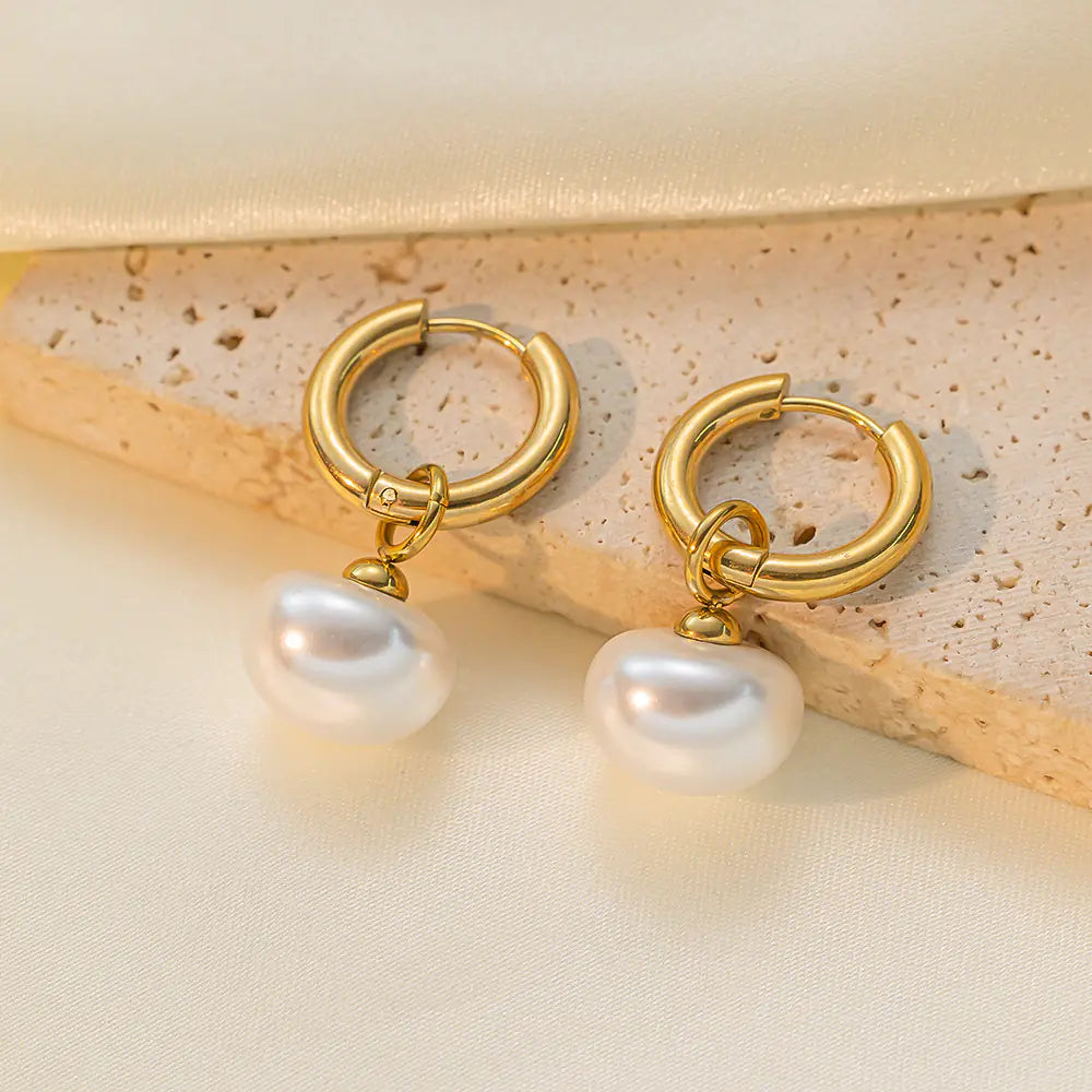 Minimalist Pearl Drop Earrings - Titanium Steel Elegance