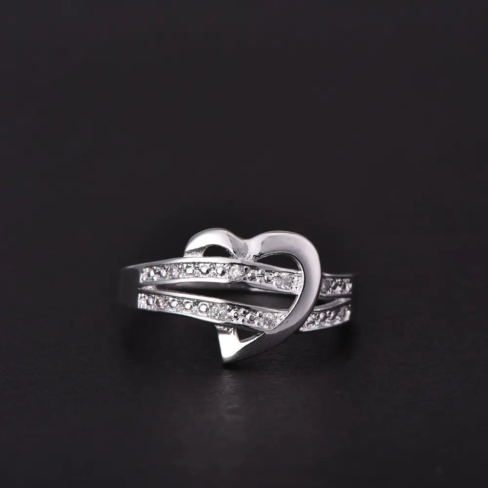 Heart-Shaped Diamond Ring - Romantic Sterling Silver Jewelry
