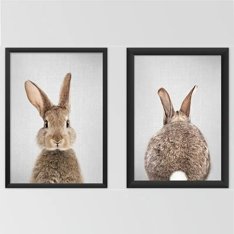 Kawaii Rabbit Canvas Wall Art Set - 2 Piece Cute Bunny Paintings for Home Decor