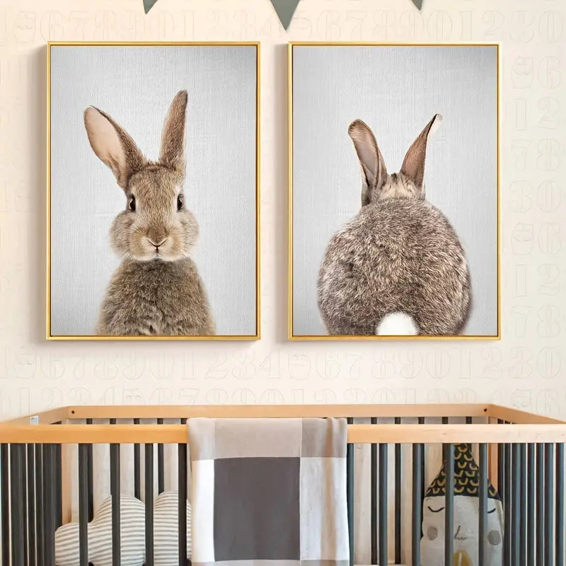 Kawaii Rabbit Canvas Wall Art Set - 2 Piece Cute Bunny Paintings for Home Decor