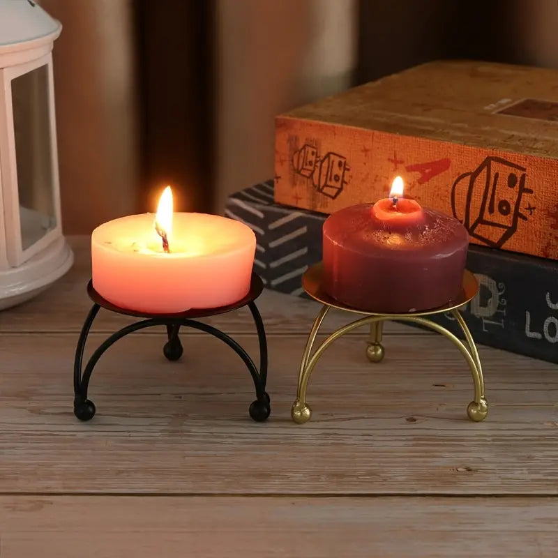 Elegant Black & Gold Wrought Iron Candelabra - Round Candle Holder for Home Decor