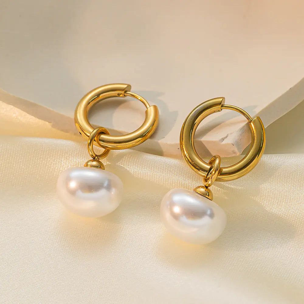 Minimalist Pearl Drop Earrings - Titanium Steel Elegance