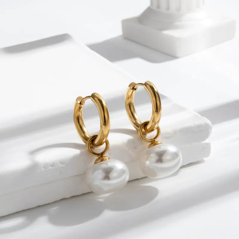 Minimalist Pearl Drop Earrings - Titanium Steel Elegance
