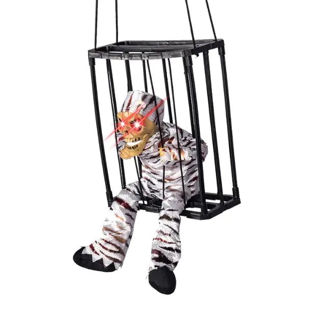 Glowing Caged Ghost Halloween Decoration - Spooky Light-Up Decor