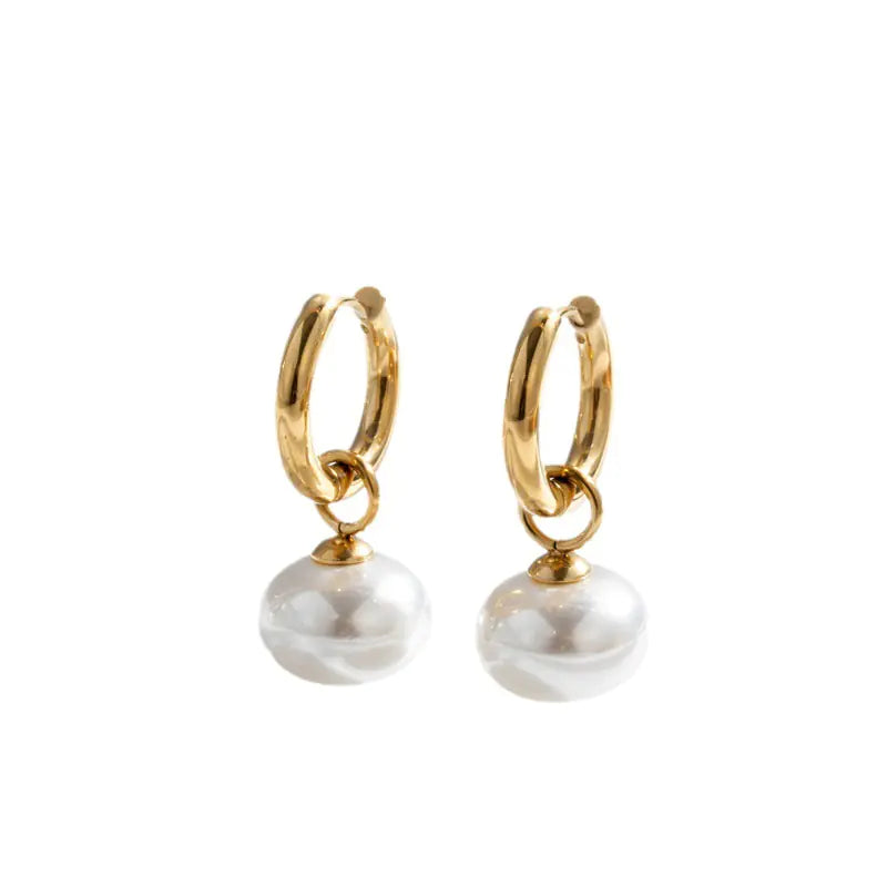 Minimalist Pearl Drop Earrings - Titanium Steel Elegance