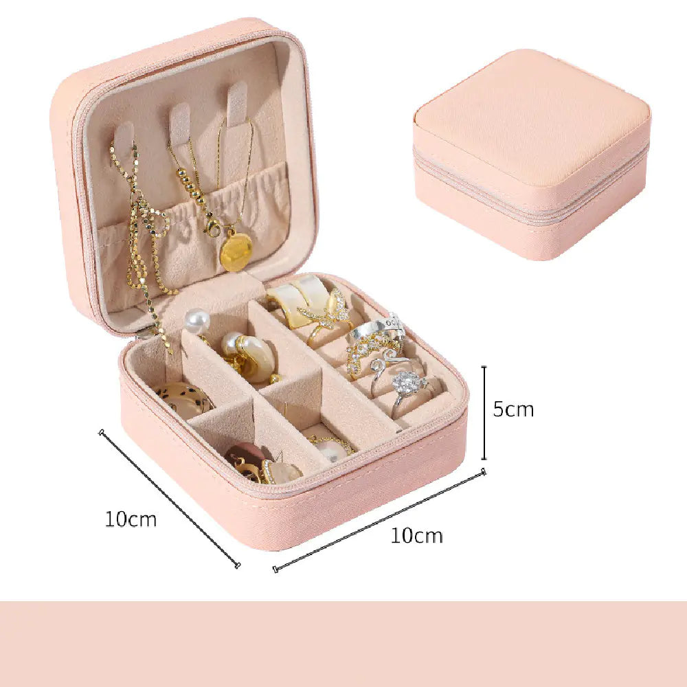 Premium PU Leather Jewelry Organizer Box - Compact Travel Storage for Rings, Earrings & Necklaces
