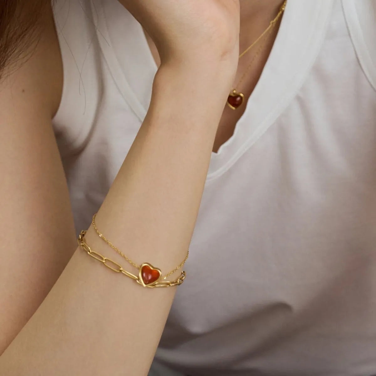 Elegant Heart Jewelry Set - 18K Gold Plated Bracelet & Necklace