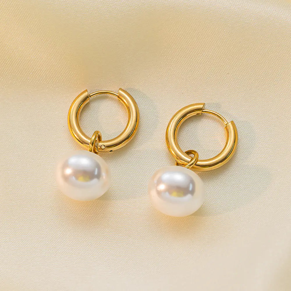 Minimalist Pearl Drop Earrings - Titanium Steel Elegance