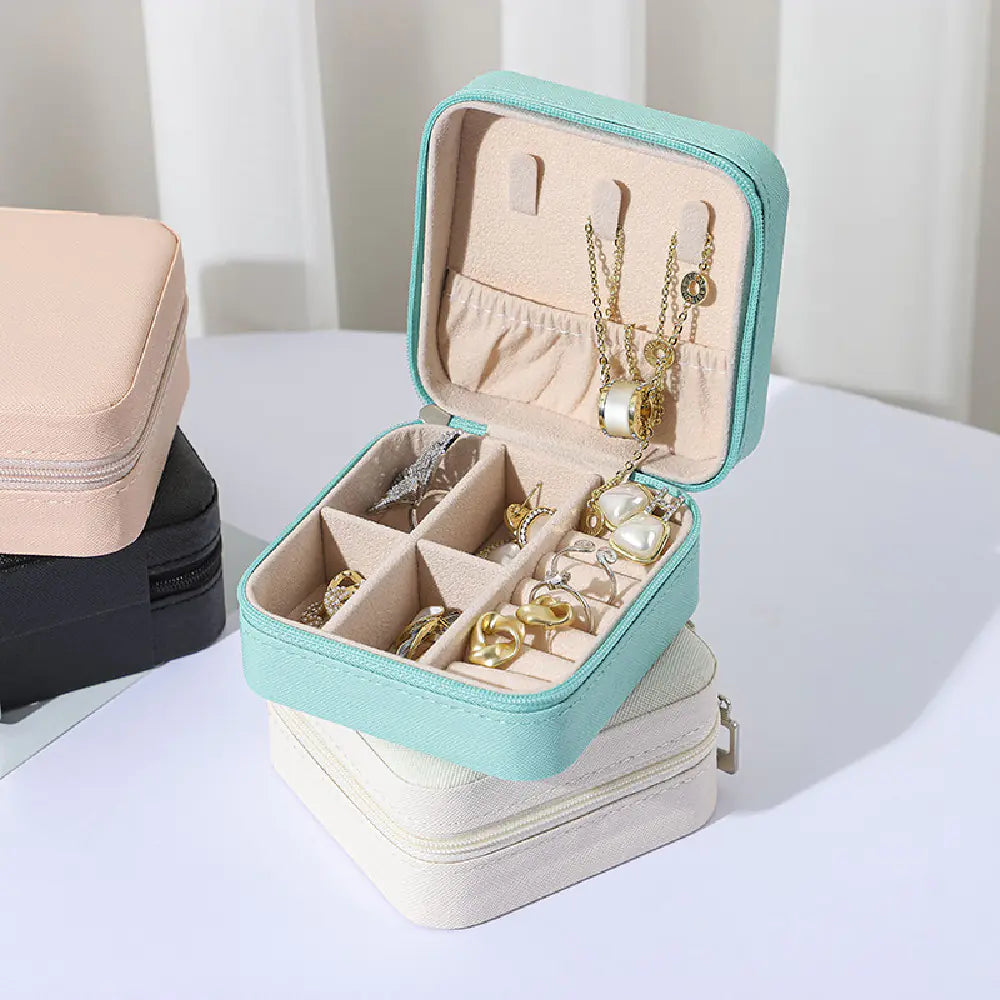 Premium PU Leather Jewelry Organizer Box - Compact Travel Storage for Rings, Earrings & Necklaces