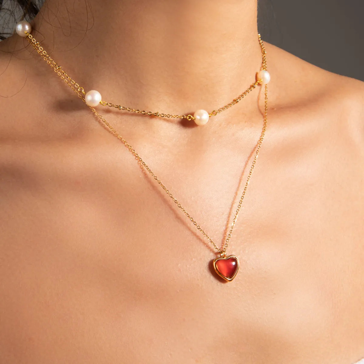 Elegant Heart Jewelry Set - 18K Gold Plated Bracelet & Necklace