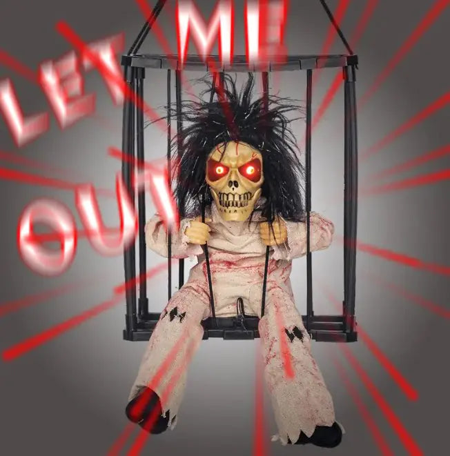 Glowing Caged Ghost Halloween Decoration - Spooky Light-Up Decor