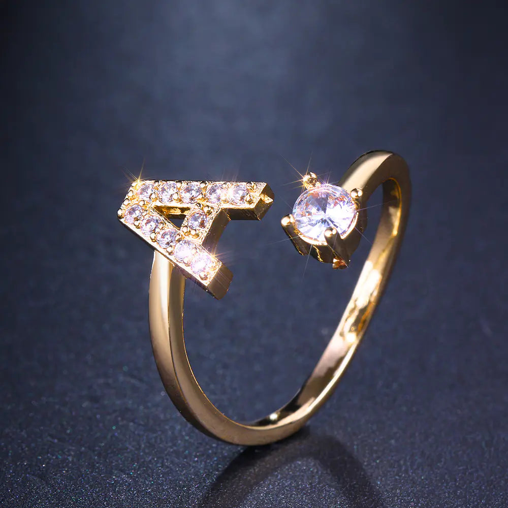 Zircon Letter Ring - Personalized Micro-Inlaid Jewelry