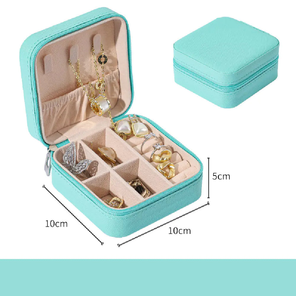 Premium PU Leather Jewelry Organizer Box - Compact Travel Storage for Rings, Earrings & Necklaces