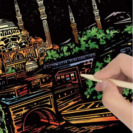 Scratch Art Cityscape Painting Kit - DIY Night Scene Art with Famous Landmarks