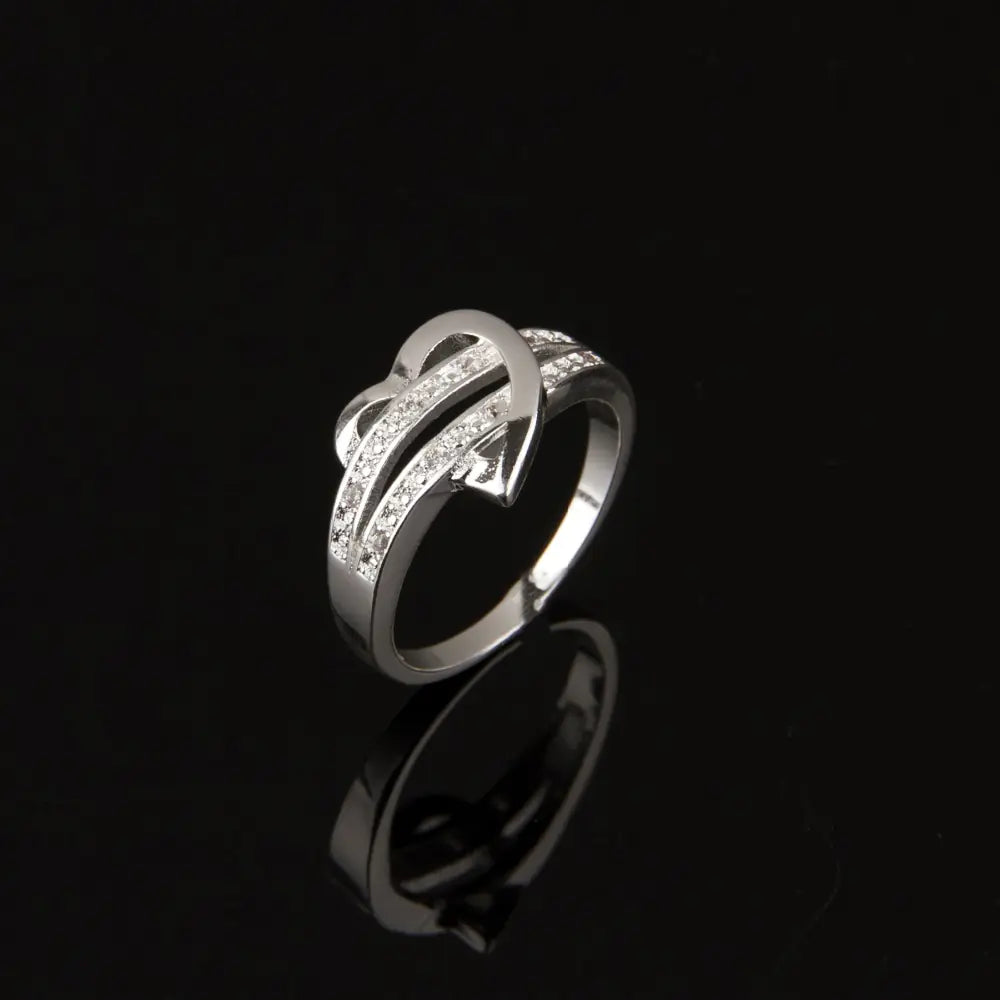 Heart-Shaped Diamond Ring - Romantic Sterling Silver Jewelry