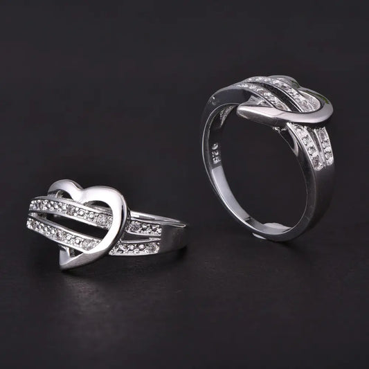 Heart-Shaped Diamond Ring - Romantic Sterling Silver Jewelry