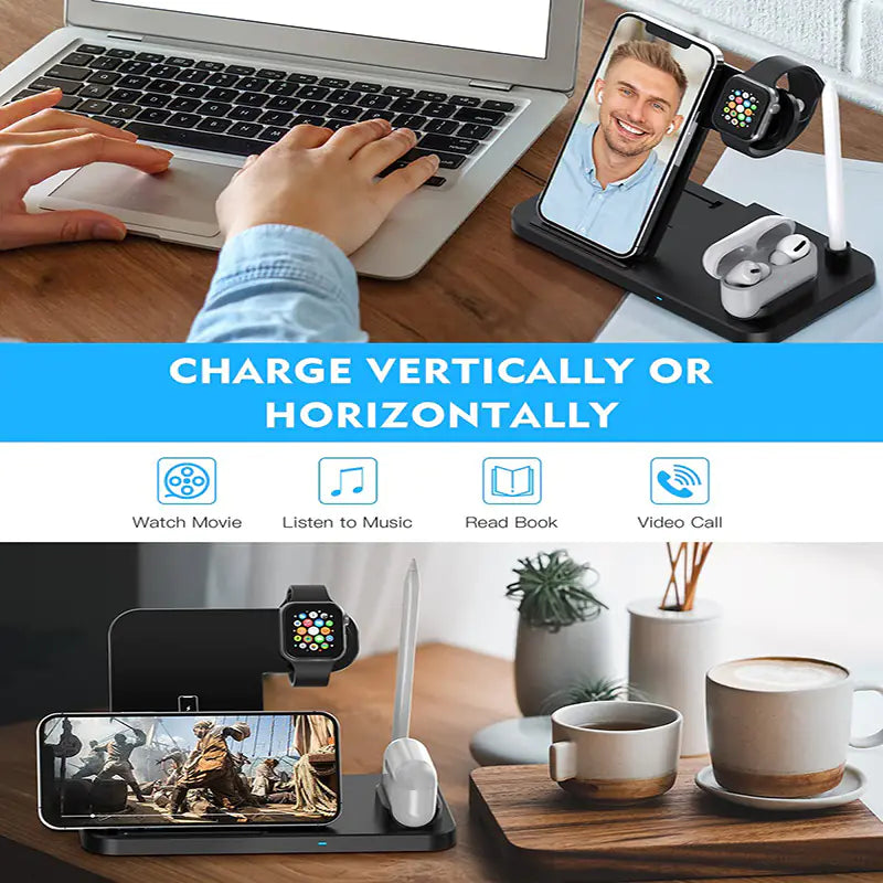 3-in-1 Wireless Charging Station - Fast Charge Stand for iPhone, Apple Watch & AirPods