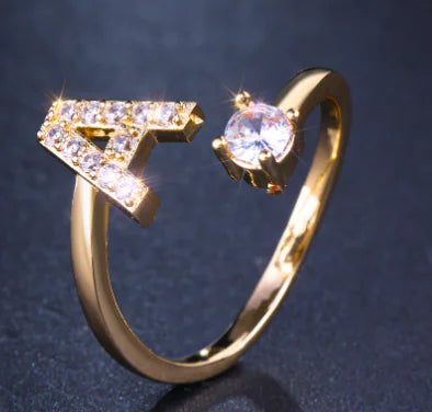 Zircon Letter Ring - Personalized Micro-Inlaid Jewelry