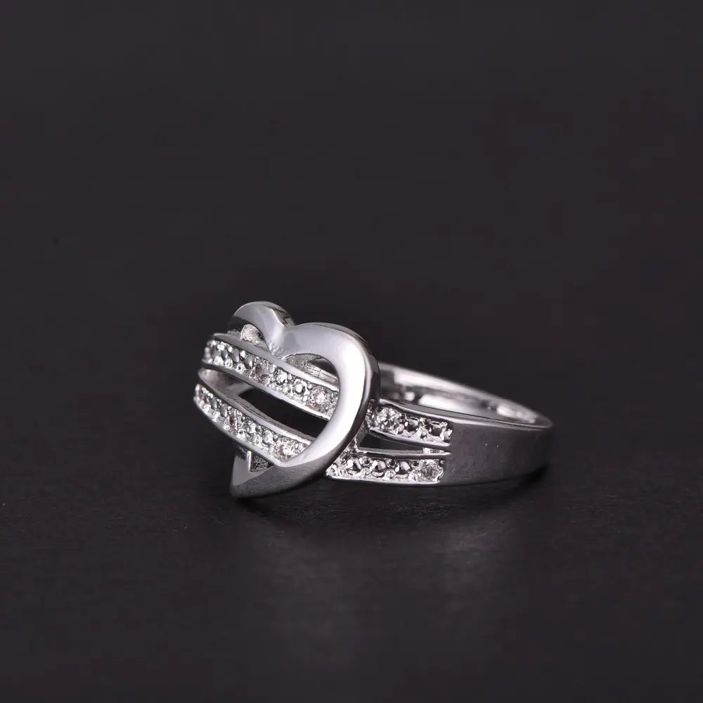 Heart-Shaped Diamond Ring - Romantic Sterling Silver Jewelry