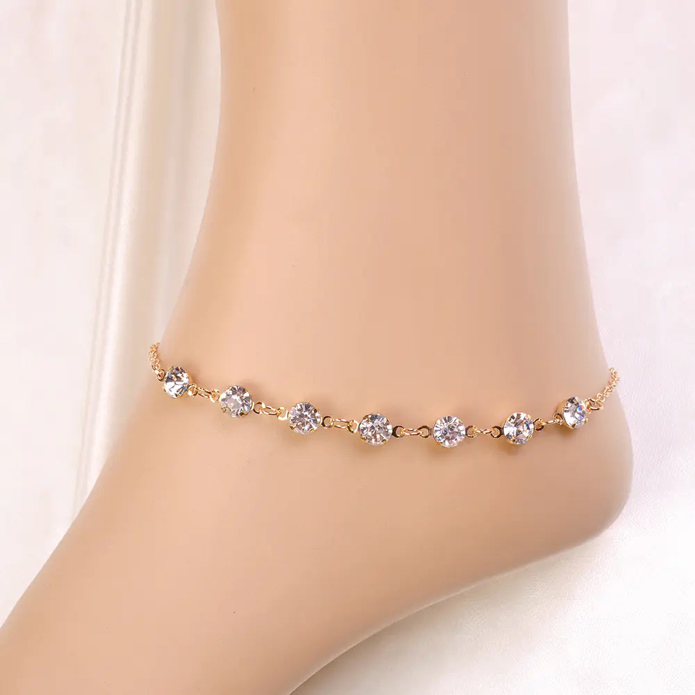 Sparkling Rhinestone Anklet - Adjustable Summer Foot Jewelry