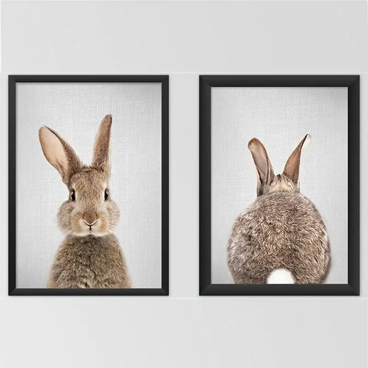 Kawaii Rabbit Canvas Wall Art Set - 2 Piece Cute Bunny Paintings for Home Decor