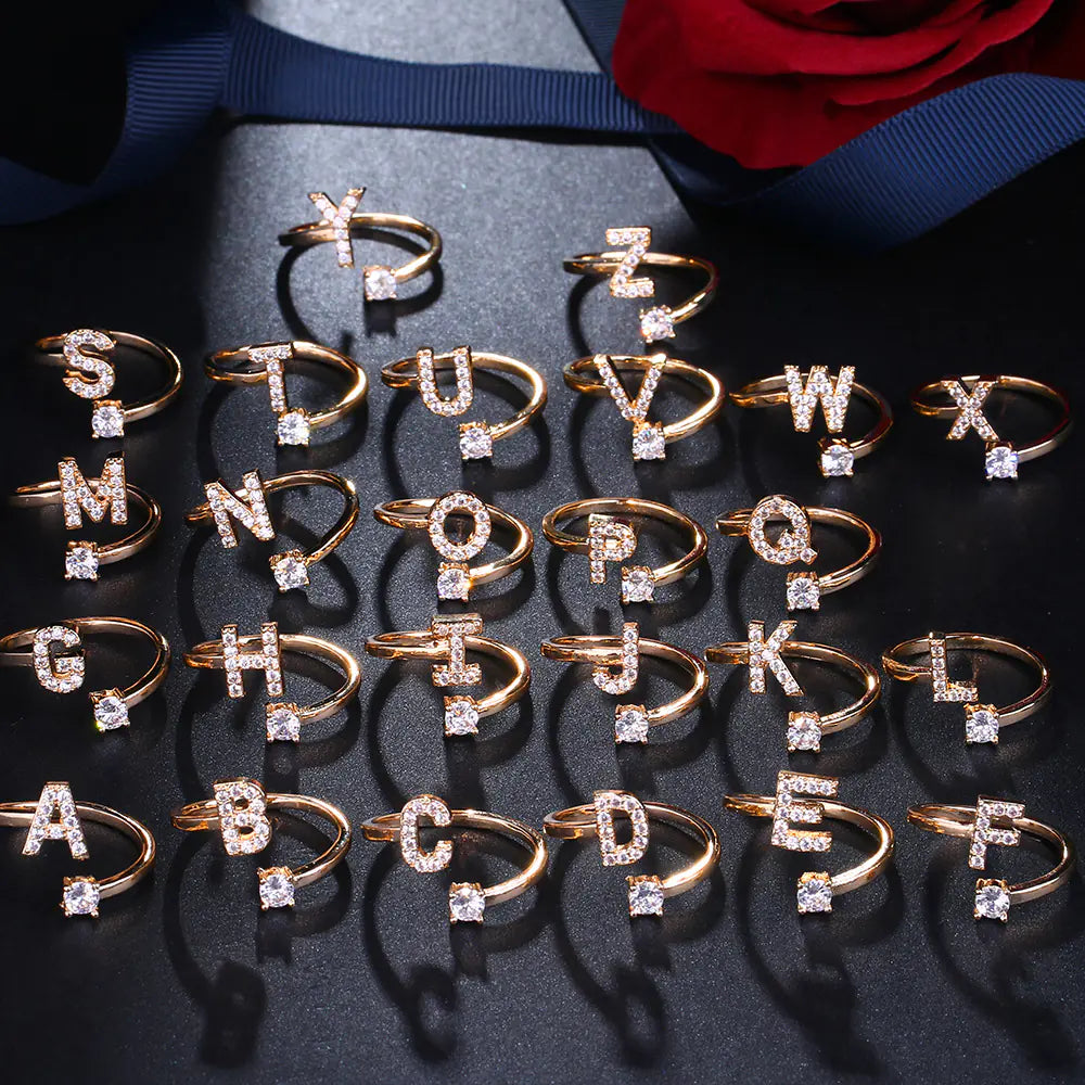 Zircon Letter Ring - Personalized Micro-Inlaid Jewelry