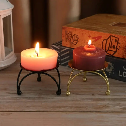 Elegant Black & Gold Wrought Iron Candelabra - Round Candle Holder for Home Decor