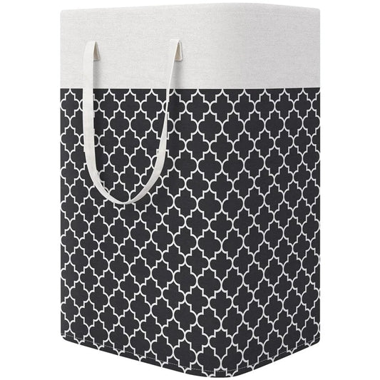 Large Foldable Striped Laundry Basket - Collapsible Storage Hamper with Handles