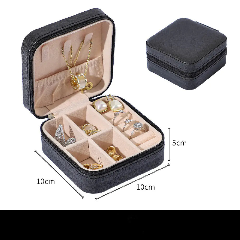 Premium PU Leather Jewelry Organizer Box - Compact Travel Storage for Rings, Earrings & Necklaces