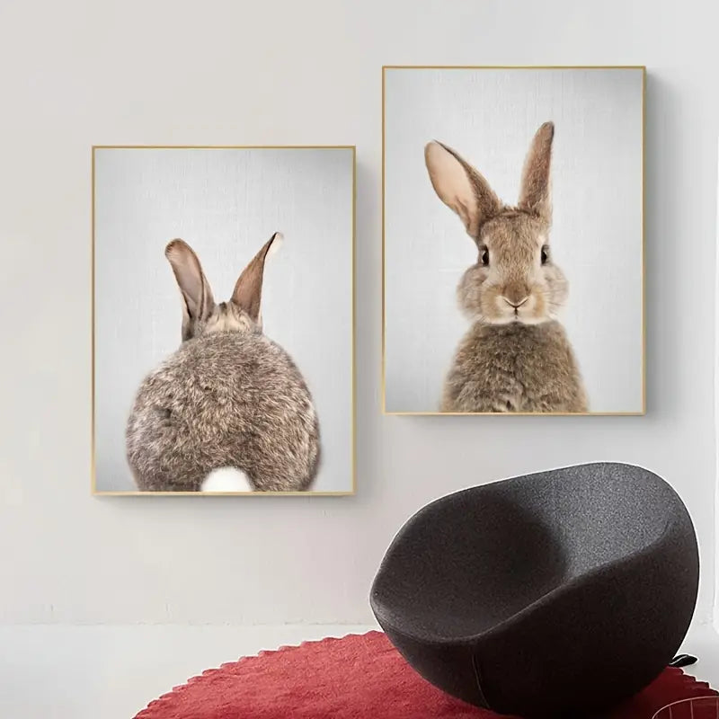 Kawaii Rabbit Canvas Wall Art Set - 2 Piece Cute Bunny Paintings for Home Decor