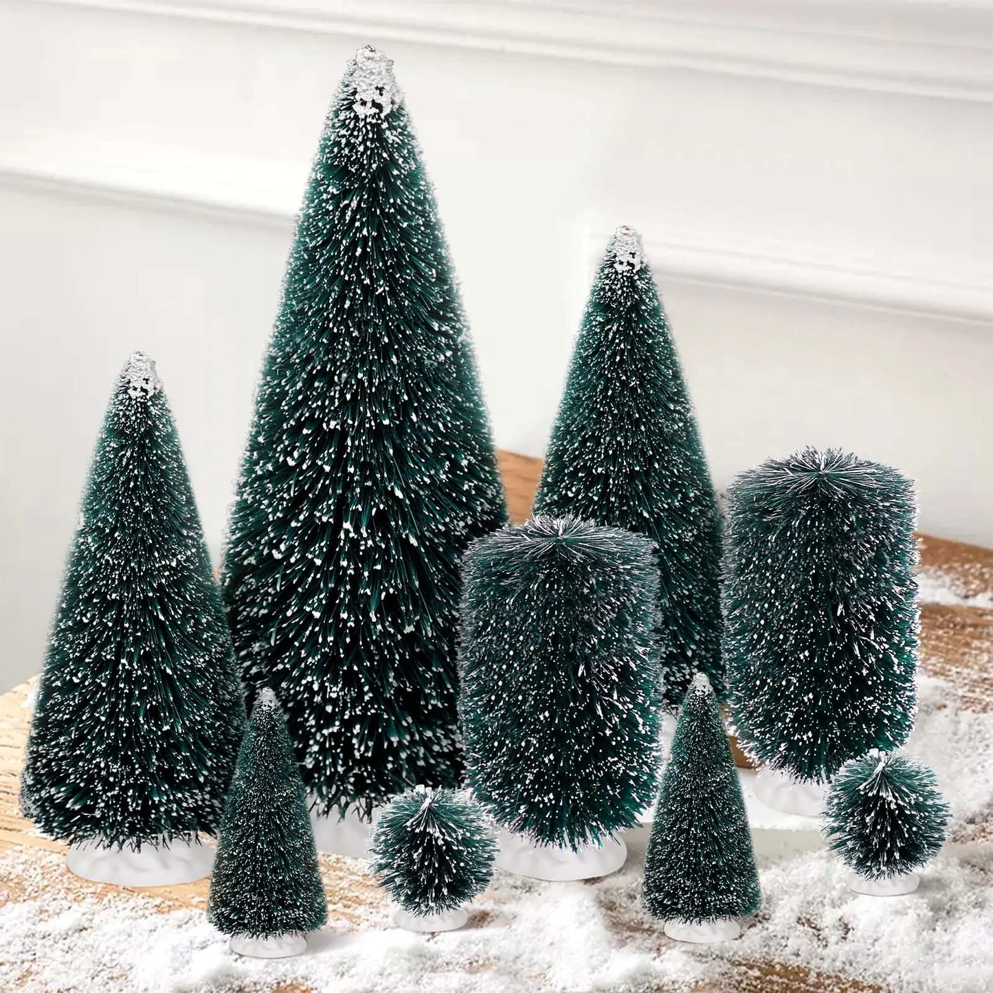 Mini Christmas Trees Set - 9 Piece Tree Collection for Holiday Table Decor
