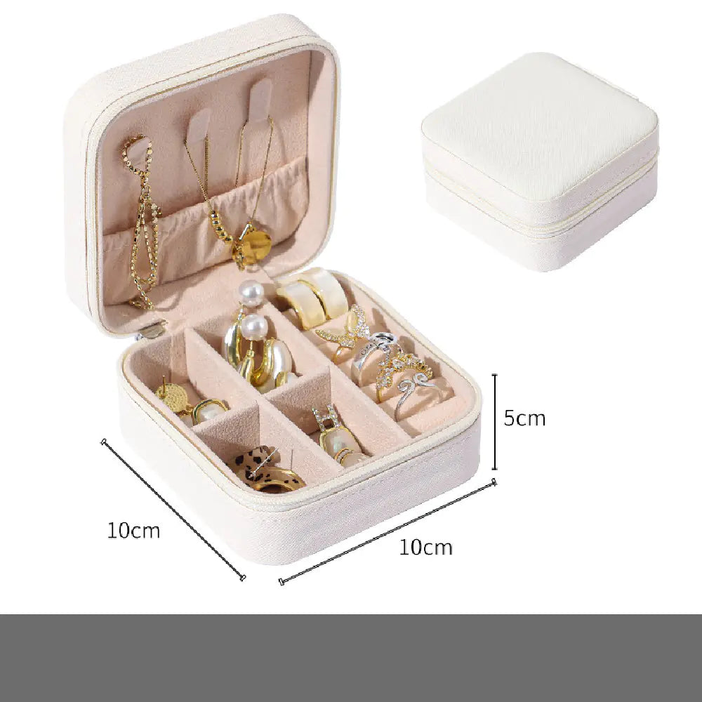 Premium PU Leather Jewelry Organizer Box - Compact Travel Storage for Rings, Earrings & Necklaces