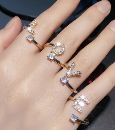 Zircon Letter Ring - Personalized Micro-Inlaid Jewelry