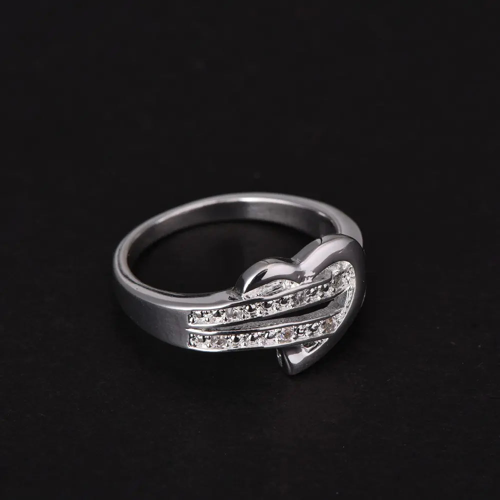 Heart-Shaped Diamond Ring - Romantic Sterling Silver Jewelry