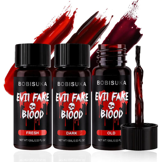 BOBISUKA 3 Colors Halloween Fake Blood Set Edible Stage Blood Vampire Blood SFX Makeup Kit Realistic Washable Faux Blood Gel for Zombie Monster Special Effects Costume Cosplay Stage & Film