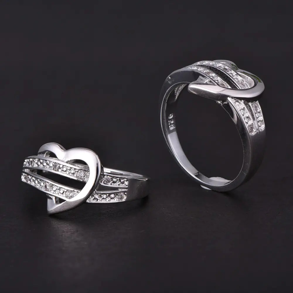 Heart-Shaped Diamond Ring - Romantic Sterling Silver Jewelry