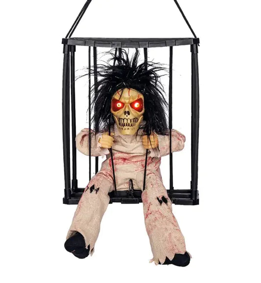 Glowing Caged Ghost Halloween Decoration - Spooky Light-Up Decor