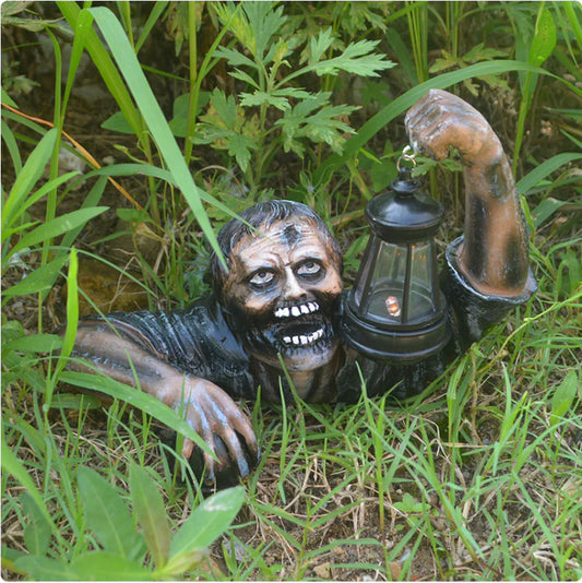 Spooky Zombie Halloween Lantern - Hand-Painted Resin Horror Decoration