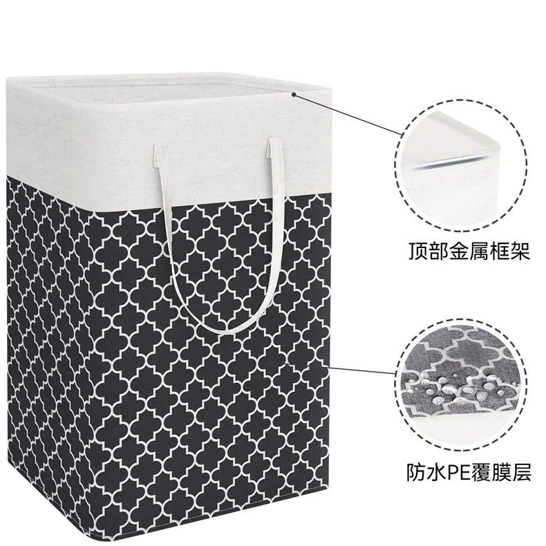 Large Foldable Striped Laundry Basket - Collapsible Storage Hamper with Handles