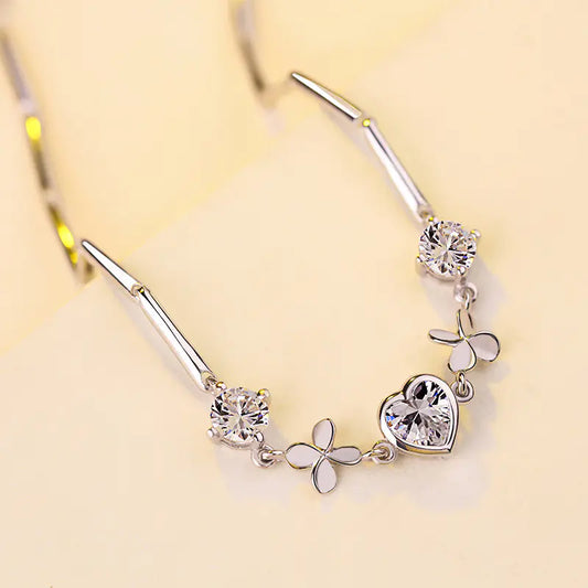 Sterling Silver Heart Clover Bracelet - Lucky Love Jewelry