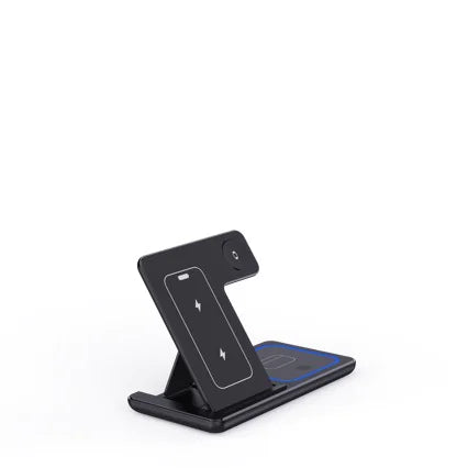3-in-1 Fast Wireless Charging Station - Foldable LED Charger Stand for Phone, Watch & Earbuds