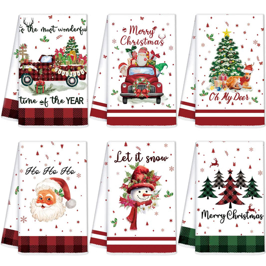 Christmas Kitchen Towels Set - 6 Piece Holiday Dish Towels