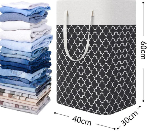 Large Foldable Striped Laundry Basket - Collapsible Storage Hamper with Handles