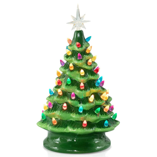 Christmas Tree 13 Inch - Pre-Lit Tabletop Tree with Multicolored LED Lights & Star Topper