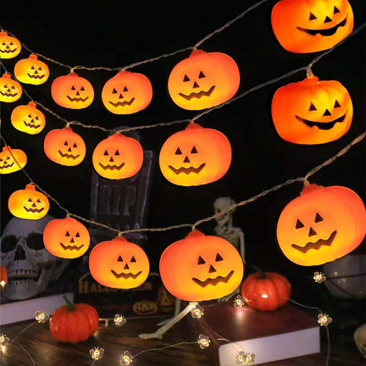 Halloween Pumpkin String Lights - 10ft Battery Operated LED Decoration with 20 Glowing Pumpkins