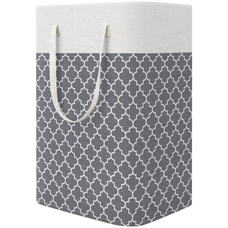 Large Foldable Striped Laundry Basket - Collapsible Storage Hamper with Handles
